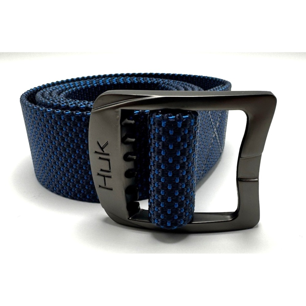 Huk Performance Web Belt Mens OS Woven Nylon Blue/Black Adjustable Fishing Belt